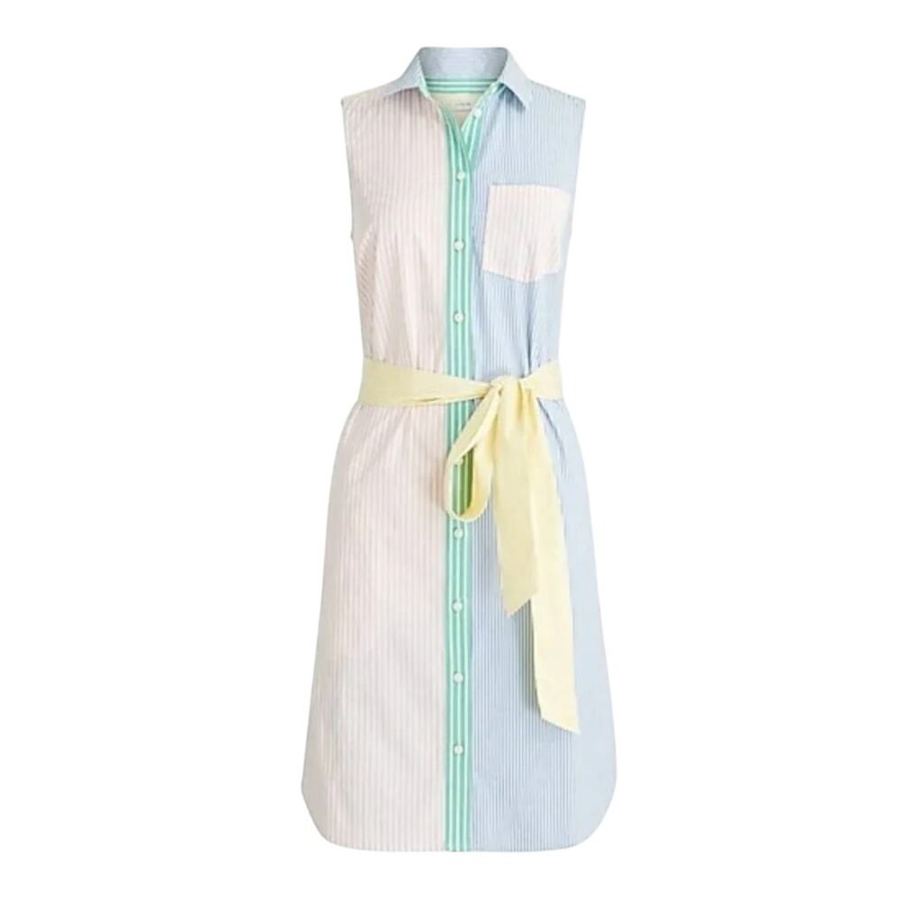 J. Crew Rainbow Pastel Stripe Mini Belted Shirt Dress Size M